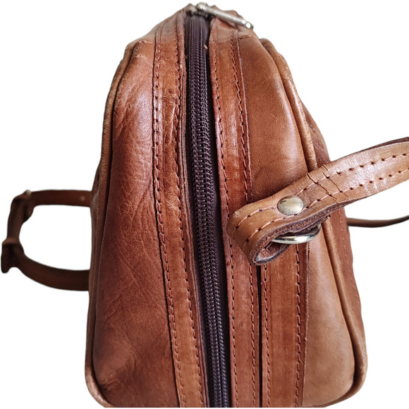 Force Ten Classic Floral Hand Tooled Leather Crossbody Bag Zip Closure Lined - Picture 4 of 14